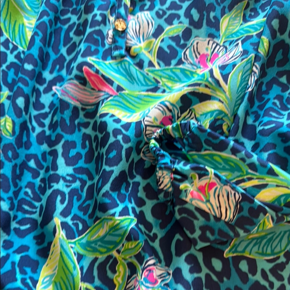 Lilly Pulitzer Formentera Turquoise Hot on the Spot Blue Silk Blouse Top - Picture 7 of 11